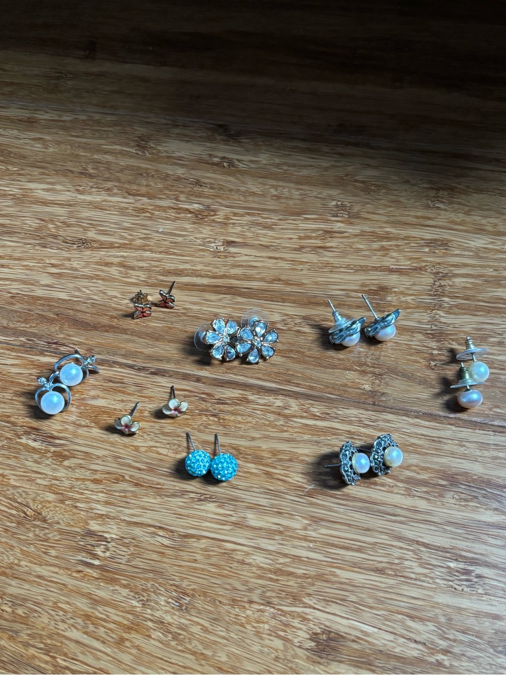 Assorted Women's Blue and Pearl Stud Earrings - Multipack. 10 pairs of earrings